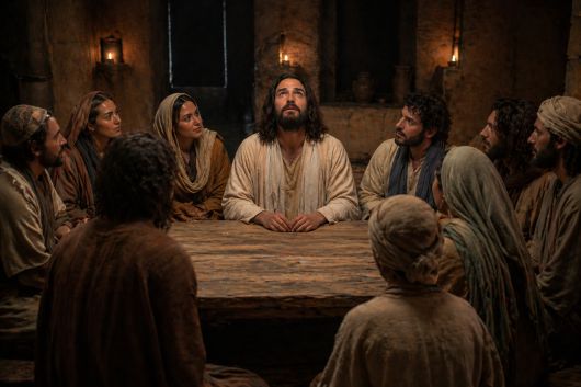Jesus betet mit seinen J&uuml;ngerInnen nach dem Mahl