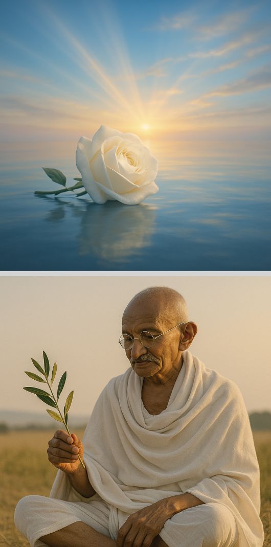 Mahatma Gandhi und die Rose - lebendiges Zeugnis und Symbol f&uuml;r Gewaltlosigkeit